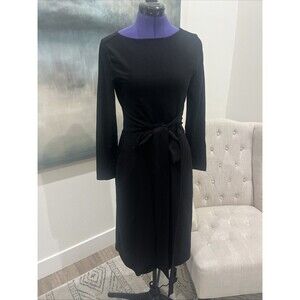 New Pact Long Sleeve Women’s Black Tie Waist Dress Organic Cotton Size Small